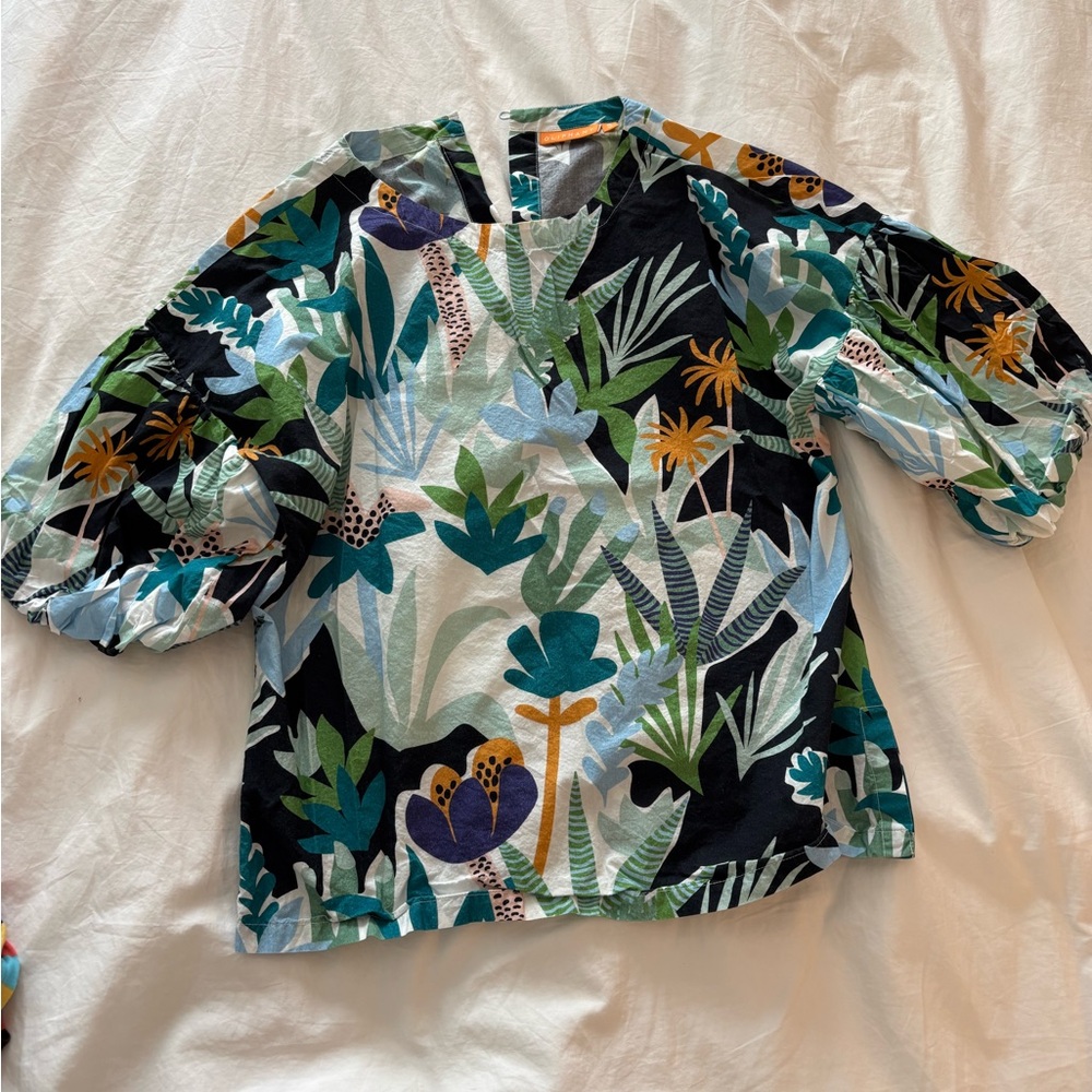 OLIPHANT Tropical Print Puff Sleeve Blouse